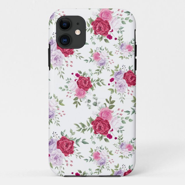 Stylish pink and red floral art pattern Case-Mate iPhone case (Back)