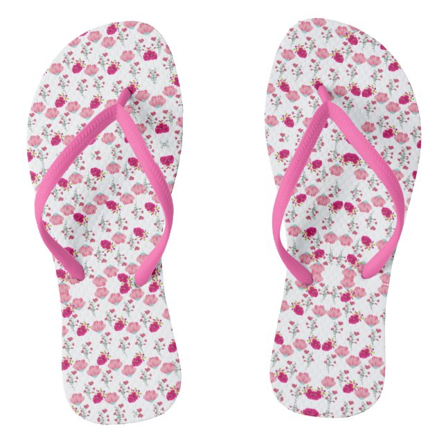 Stylish Pink and red Floral Print Pattern Flip Flops (Footbed)