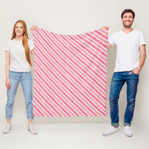 Stylish Pink and Silver Christmas Stripes Fleece Blanket