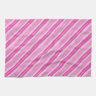 Stylish Pink and Silver Foil Christmas Stripes Tea Towel