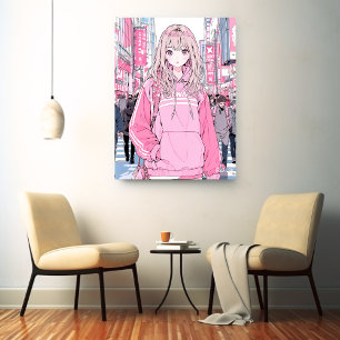 Stylish Pink Art Panel   Sushi Musume GenerativeAI Canvas Print