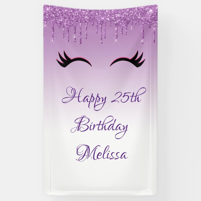 Stylish Pink & Black Eyelashes on Dripping Glitter Banner (Vertical)