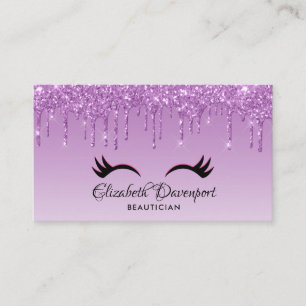 Stylish Pink & Black Eyelashes on Dripping Glitter Business Card