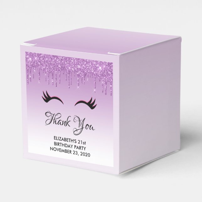 Stylish Pink & Black Eyelashes on Dripping Glitter Favour Box (Front Side)