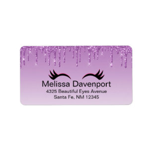 Stylish Pink & Black Eyelashes on Dripping Glitter Label