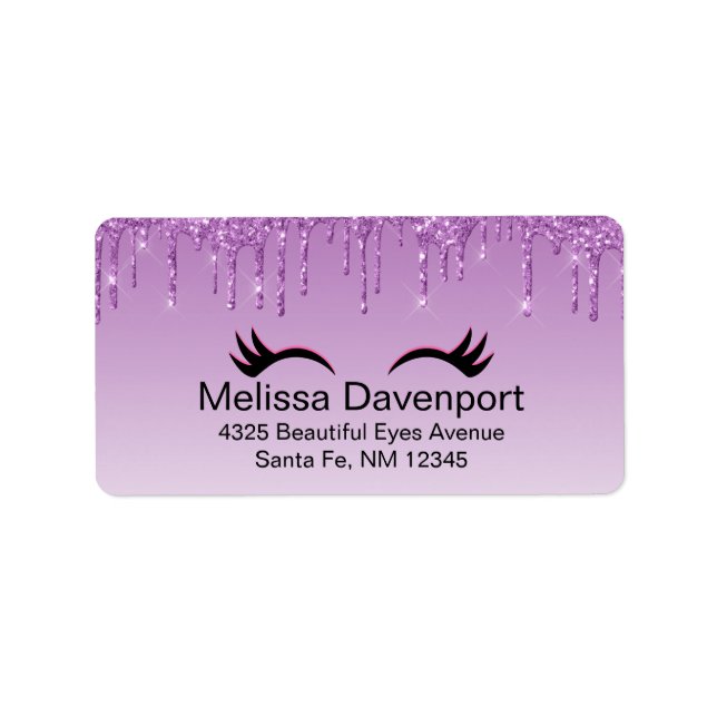 Stylish Pink & Black Eyelashes on Dripping Glitter Label (Front)