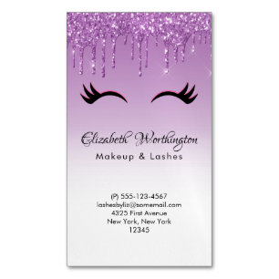 Stylish Pink & Black Eyelashes on Dripping Glitter Magnetic Business Card