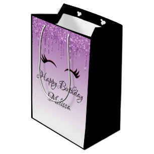 Stylish Pink & Black Eyelashes on Dripping Glitter Medium Gift Bag