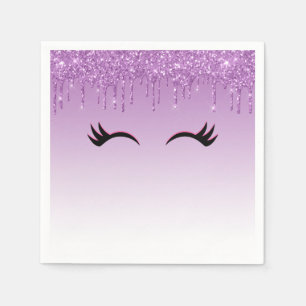 Stylish Pink & Black Eyelashes on Dripping Glitter Napkin