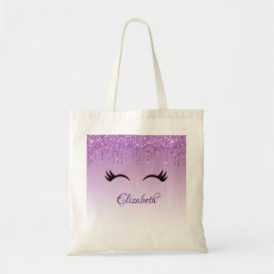 Stylish Pink & Black Eyelashes on Dripping Glitter Tote Bag