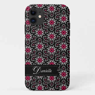 Stylish Pink+Black Stars pattern iPhone 11 Case