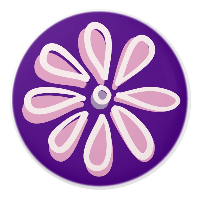 Stylish Pink Bloom Doodle  Ceramic Knob (Front)