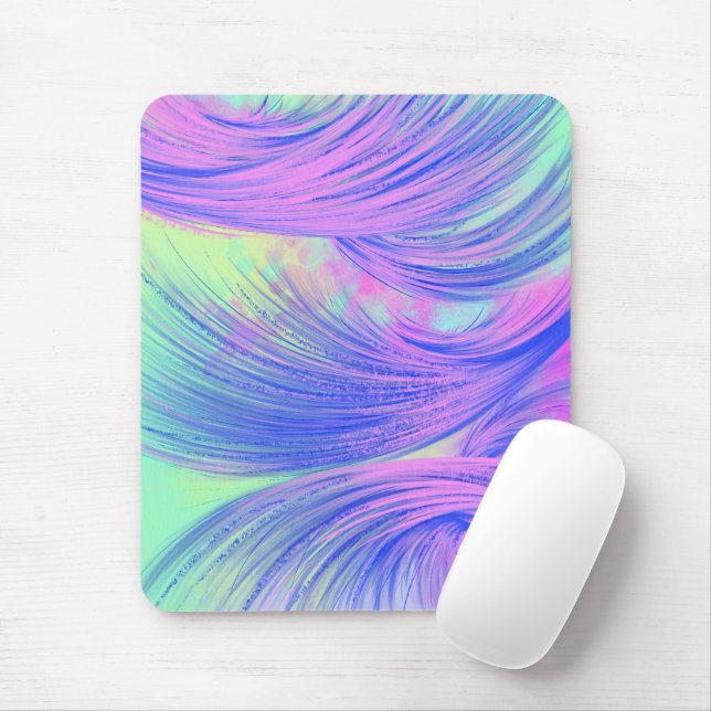 Stylish Pink blue Abstract Feathers Mouse Mat (With Mouse)