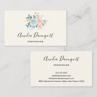 Stylish Pink & Blue Flower Bouquet Business Card