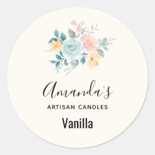 Stylish Pink & Blue Flower Bouquet Candle Biz Classic Round Sticker