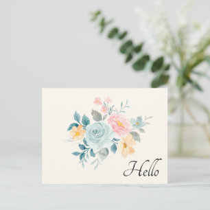 Stylish Pink & Blue Flower Bouquet Hello Postcard