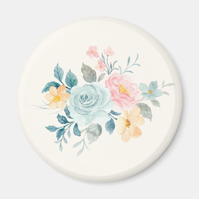 Stylish Pink & Blue Flower Bouquet Magnet (Front)