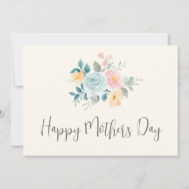 Stylish Pink & Blue Flower Bouquet Mother's Day Card (Front)