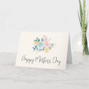 Stylish Pink & Blue Flower Bouquet Mother's Day Card