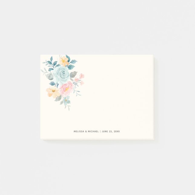Stylish Pink & Blue Flower Bouquet Post-it Notes (Front)