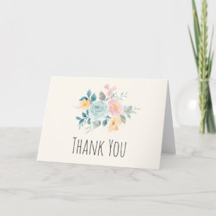 Stylish Pink & Blue Flower Bouquet Thank You Card