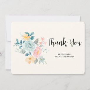 Stylish Pink & Blue Flower Bouquet - Thank You Card