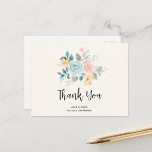 Stylish Pink & Blue Flower Bouquet - Thank You Postcard
