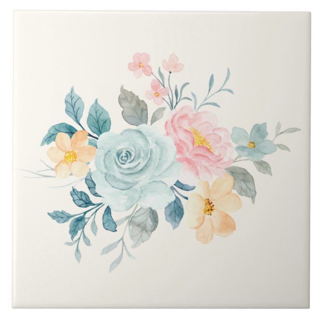 Stylish Pink & Blue Flower Bouquet Tile (Front)