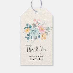 Stylish Pink & Blue Flower Bouquet Wedding Gift Tags