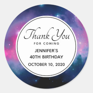 Stylish Pink & Blue Galaxy Stars Abstract Birthday Classic Round Sticker