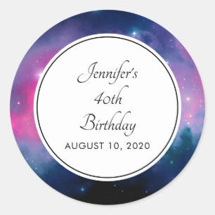 Stylish Pink & Blue Galaxy Stars Abstract Birthday Classic Round Sticker