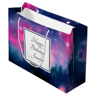 Stylish Pink & Blue Galaxy Stars Abstract Birthday Large Gift Bag