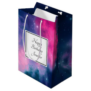 Stylish Pink & Blue Galaxy Stars Abstract Birthday Medium Gift Bag