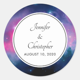 Stylish Pink & Blue Galaxy Stars Abstract Wedding Classic Round Sticker