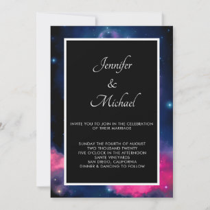 Stylish Pink & Blue Galaxy Stars Abstract Wedding Invitation