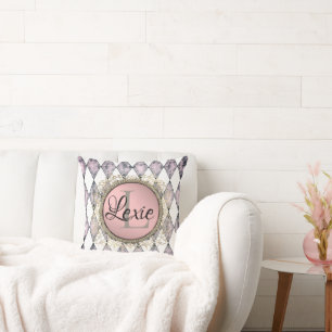 Stylish Pink Blush Harlequin Monogram  Cushion