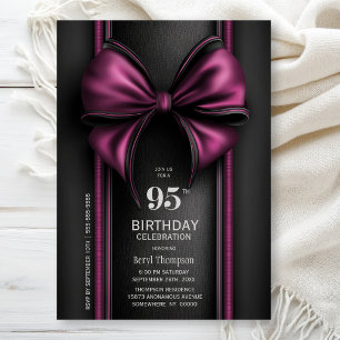 Stylish Pink Bow 95th Birthday Party Invitation