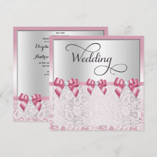 Stylish Pink Bows & Lace Wedding Invitation