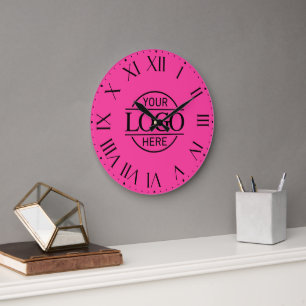 Stylish Pink Branded Company Business Logo Custom Large Clock