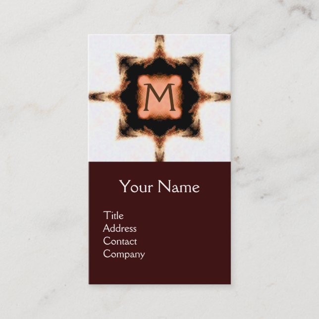 STYLISH PINK BROWN WHITE SQUARE MONOGRAM BUSINESS CARD (Front)