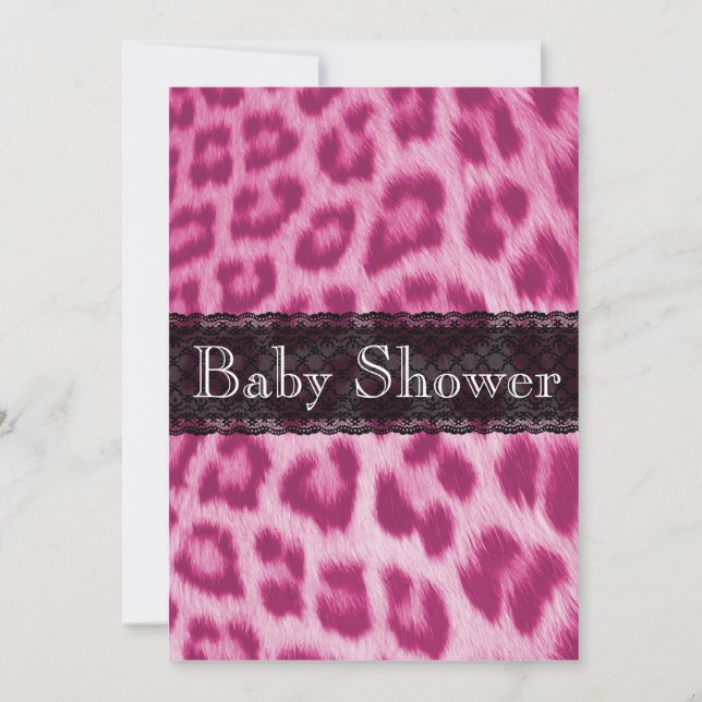 Stylish Pink Cheetah Print Baby Shower Invitation (Front)