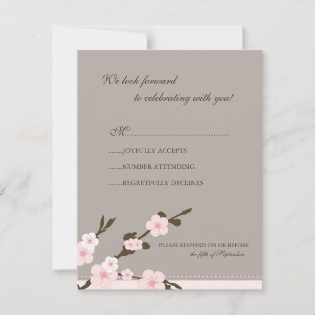 Stylish Pink Cherry Blossoms RSVP Response Card (Front)