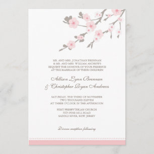 Stylish Pink Cherry Blossoms Wedding Invitation