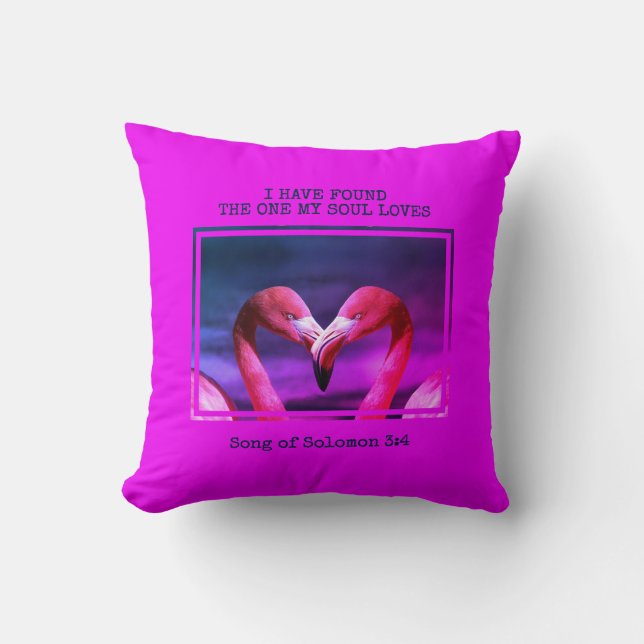 Stylish Pink Christian Flamingo Valentines Day Cushion (Front)