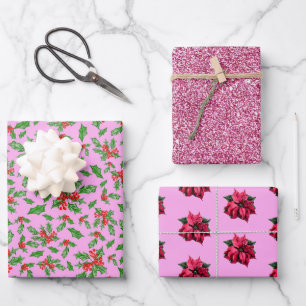 Stylish Pink Christmas Modern Pattern Wrapping Paper Sheet