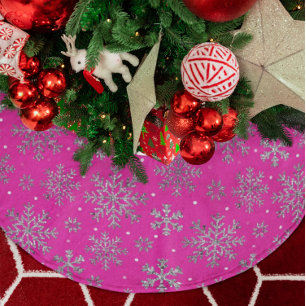 Stylish Pink Christmas w/ Elegant Snowflakes Brushed Polyester Tree Skirt