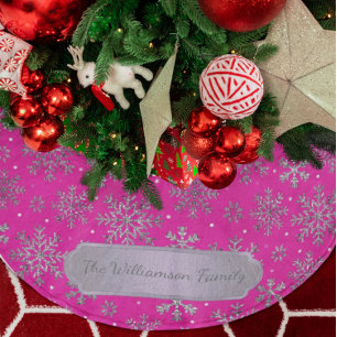 Stylish Pink Christmas w/ Elegant Snowflakes Brushed Polyester Tree Skirt