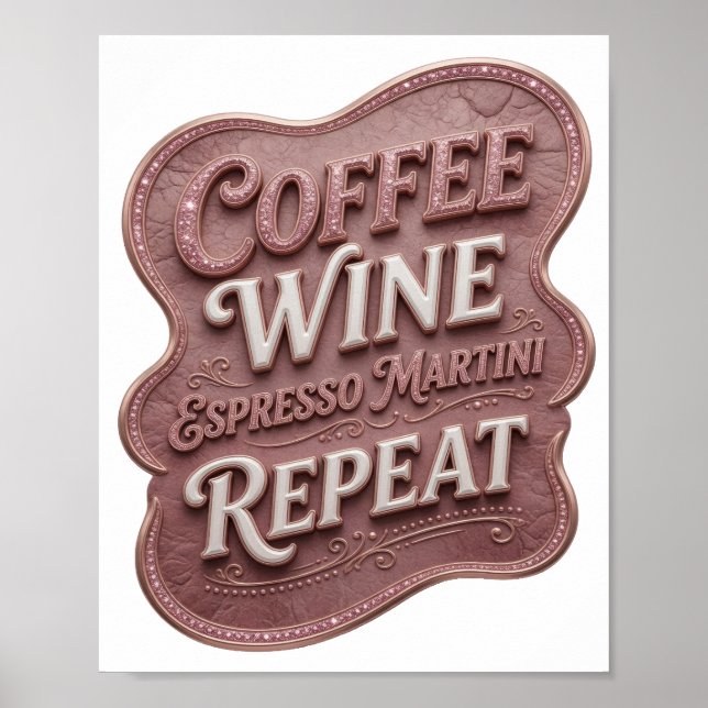 Stylish Pink COFFEE WINE ESPRESSO MARTINI REPEAT Poster (Front)