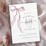 Stylish Pink Coquette Bow Sweet 16 Birthday Invitation<br><div class="desc">Celebrate a Sweet 16 birthday in feminine coquette style with this simple charming party invitation featuring a pink bow with long trailing ribbons. The simplicity of this design blended with the feminine pink bow makes it a lovely choice for a Sweet 16 celebration. Personalise the text template with your event...</div>