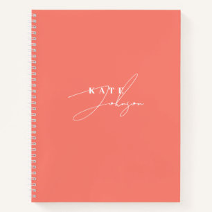 Stylish Pink Coral Signature Script Monogram Notebook